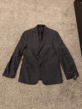 Michael Kors boys Dark Gray Plaid Sport Coat NEW 12
